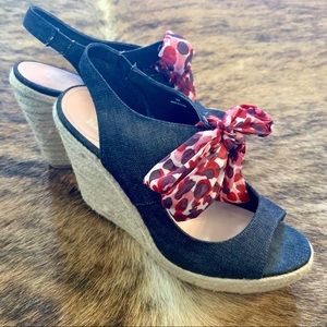 ESPADRILLE WEDGE PLATFORM DENIM HEELS Sz 9 w SILK